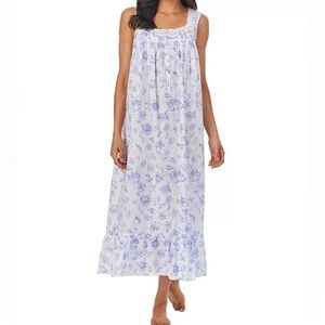 Eileen West Blue and White Cotton Lawn Floral Nightgown